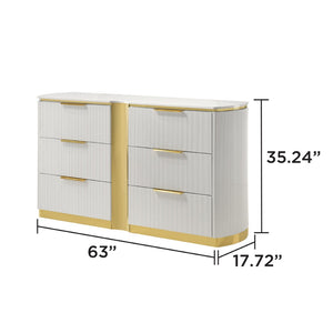 English Elm Giovanni Six Drawer Dresser White Finish Gold Accent Base Glam Bedroom Storage B009P466457