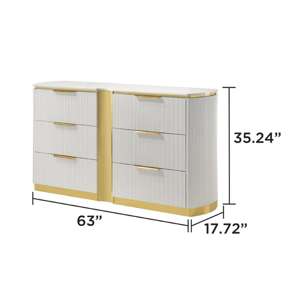 English Elm Giovanni Six Drawer Dresser White Finish Gold Accent Base Glam Bedroom Storage B009P466457