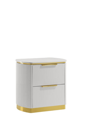 English Elm Giovanni Glam Two Drawer Nightstand Textured White Cabinet with Warm Gold Accent Base B009P466459