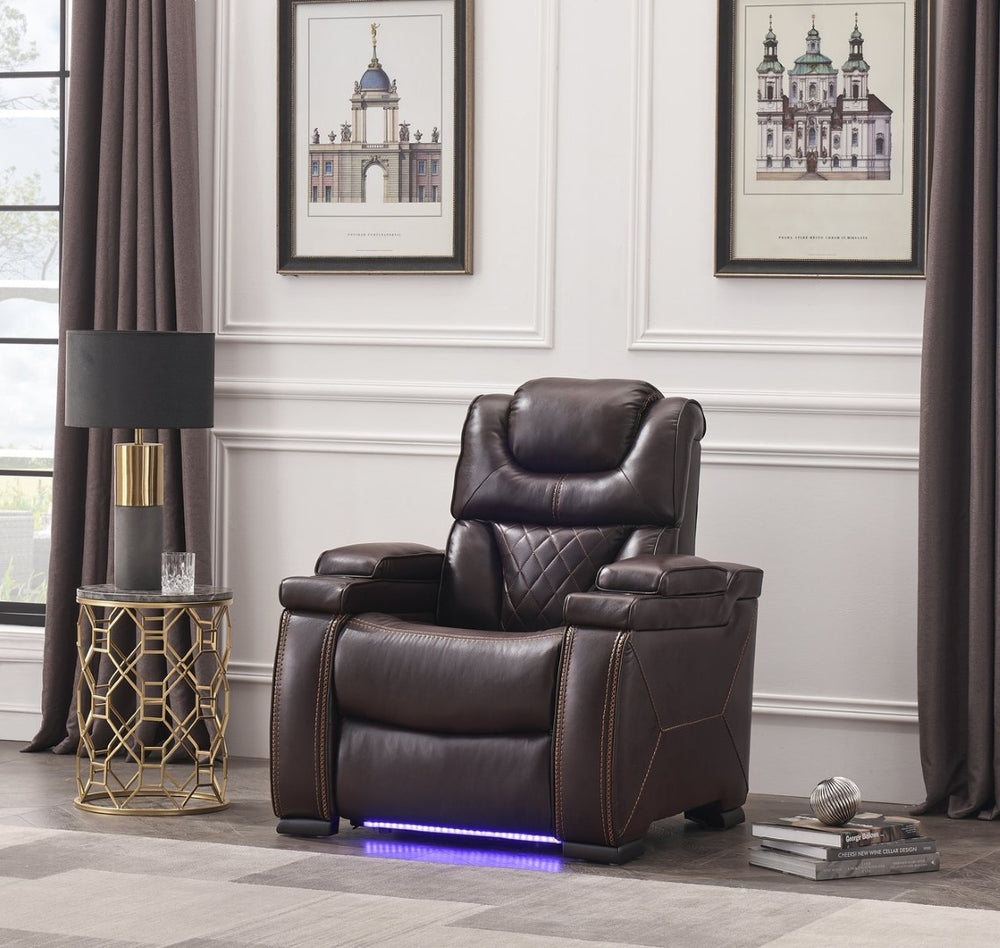 English Elm Lexus Power Recliner Chair with Led Lighting Air Leather and Birch Wood Frame Brown B009P471686