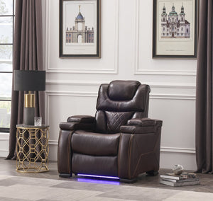 English Elm Lexus Power Recliner Chair with Led Lighting Air Leather and Birch Wood Frame Brown B009P471686