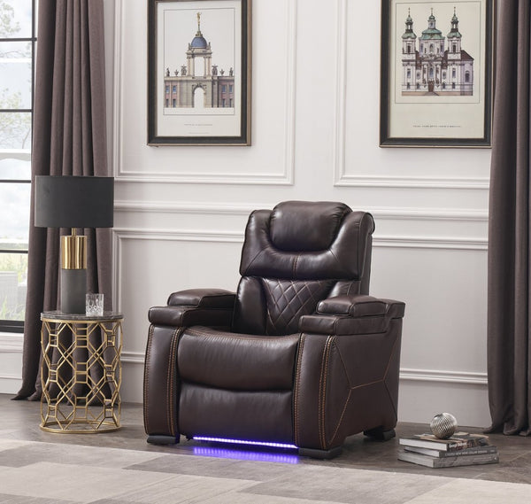 English Elm Lexus Power Recliner Chair with Led Lighting Air Leather and Birch Wood Frame Brown B009P471686