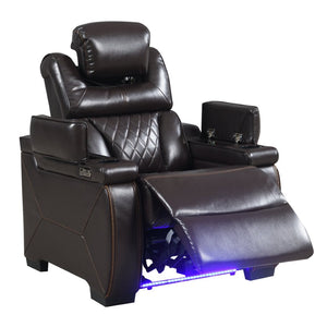 English Elm Lexus Power Recliner Chair with Led Lighting Air Leather and Birch Wood Frame Brown B009P471686