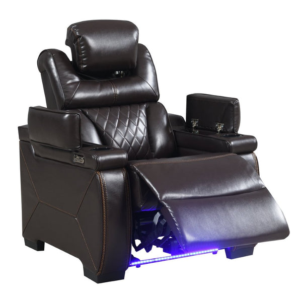 English Elm Lexus Power Recliner Chair with Led Lighting Air Leather and Birch Wood Frame Brown B009P471686