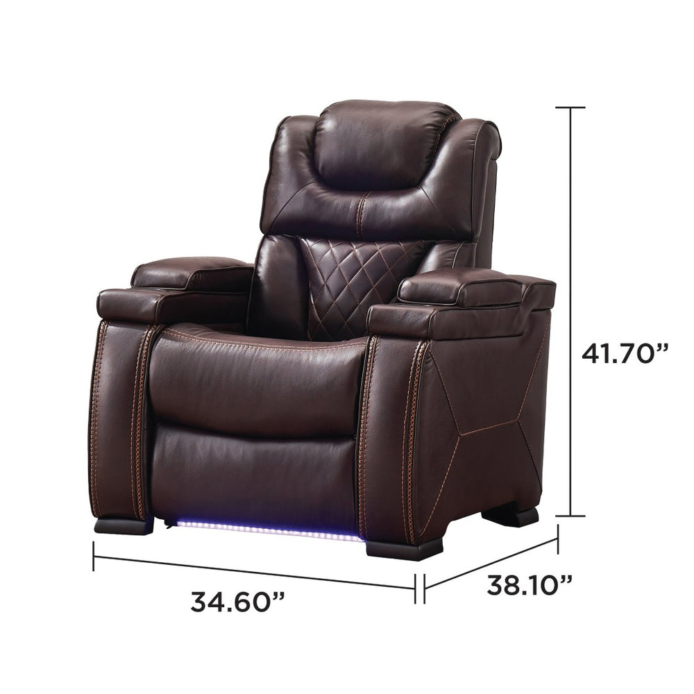 English Elm Lexus Power Recliner Chair with Led Lighting Air Leather and Birch Wood Frame Brown B009P471686