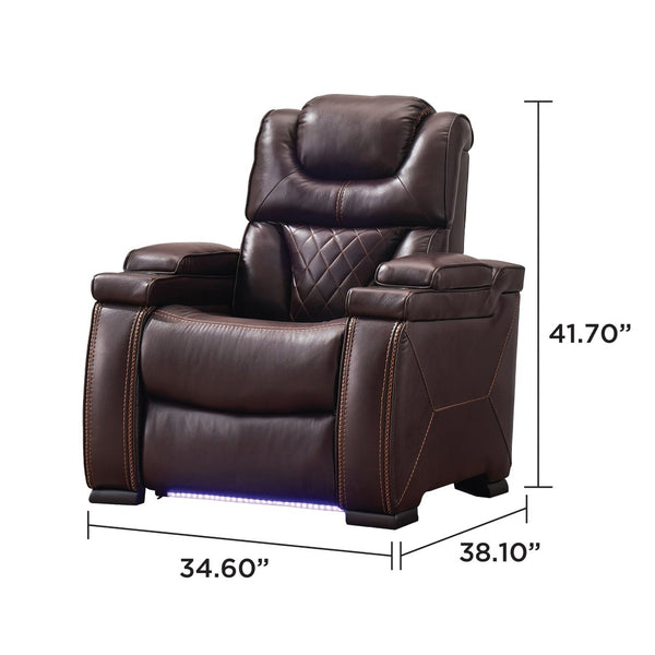 English Elm Lexus Power Recliner Chair with Led Lighting Air Leather and Birch Wood Frame Brown B009P471686