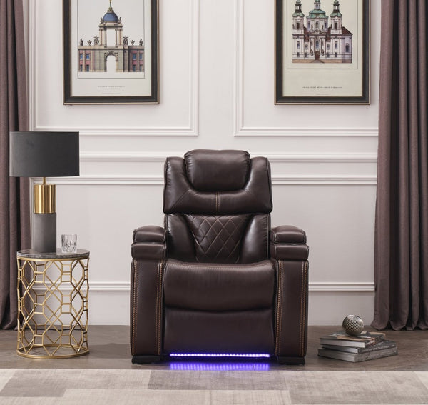 English Elm Lexus Power Recliner Chair with Led Lighting Air Leather and Birch Wood Frame Brown B009P471686