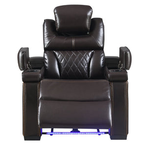 English Elm Lexus Power Recliner Chair with Led Lighting Air Leather and Birch Wood Frame Brown B009P471686