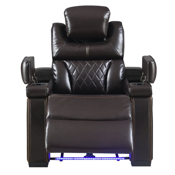 English Elm Lexus Power Recliner Chair with Led Lighting Air Leather and Birch Wood Frame Brown B009P471686