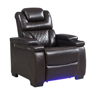 English Elm Lexus Power Recliner Chair with Led Lighting Air Leather and Birch Wood Frame Brown B009P471686