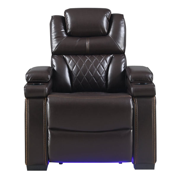English Elm Lexus Power Recliner Chair with Led Lighting Air Leather and Birch Wood Frame Brown B009P471686