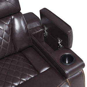 English Elm Lexus Power Recliner Chair with Led Lighting Air Leather and Birch Wood Frame Brown B009P471686