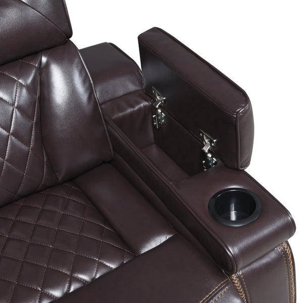 English Elm Lexus Power Recliner Chair with Led Lighting Air Leather and Birch Wood Frame Brown B009P471686