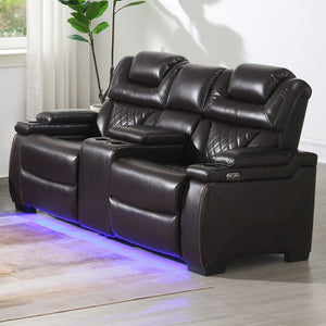 English Elm Lexus Power Reclining Loveseat with Led Lighting Air Leather Home Theater Seating Brown B009P471687