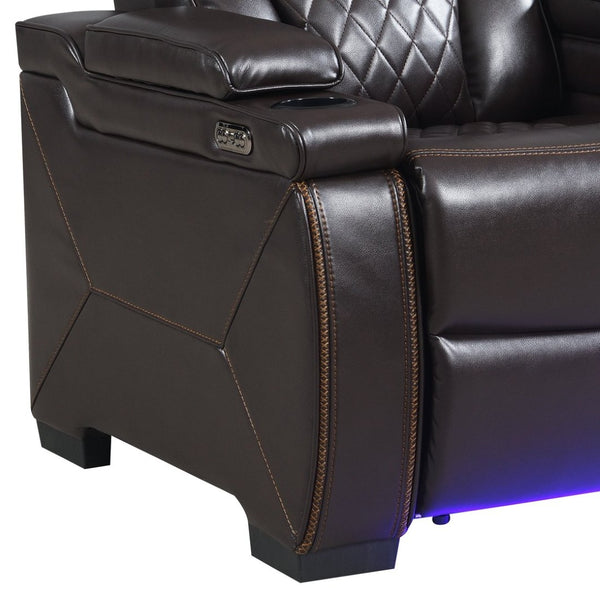 English Elm Lexus Power Reclining Loveseat with Led Lighting Air Leather Home Theater Seating Brown B009P471687