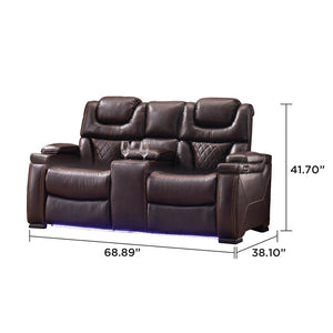 English Elm Lexus Power Reclining Loveseat with Led Lighting Air Leather Home Theater Seating Brown B009P471687