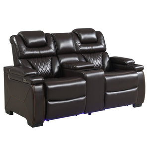 English Elm Lexus Power Reclining Loveseat with Led Lighting Air Leather Home Theater Seating Brown B009P471687