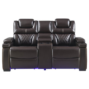 English Elm Lexus Power Reclining Loveseat with Led Lighting Air Leather Home Theater Seating Brown B009P471687