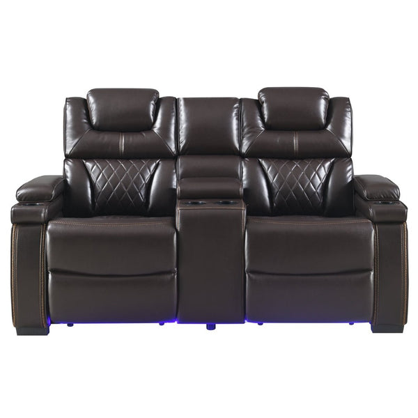 English Elm Lexus Power Reclining Loveseat with Led Lighting Air Leather Home Theater Seating Brown B009P471687