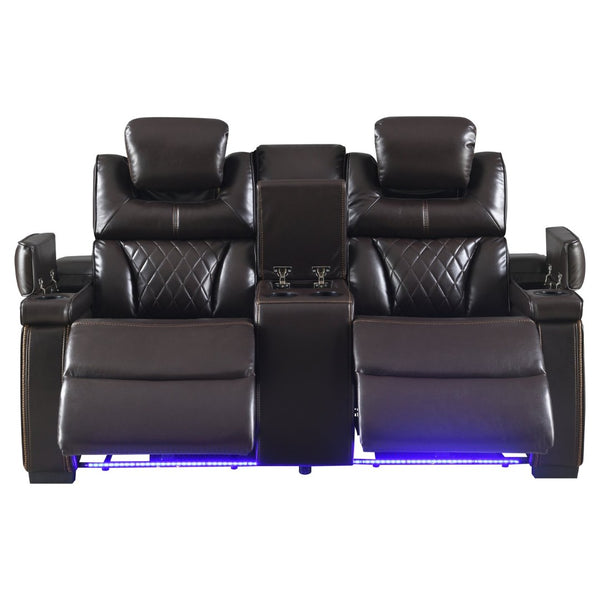 English Elm Lexus Power Reclining Loveseat with Led Lighting Air Leather Home Theater Seating Brown B009P471687