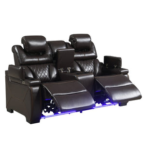 English Elm Lexus Power Reclining Loveseat with Led Lighting Air Leather Home Theater Seating Brown B009P471687