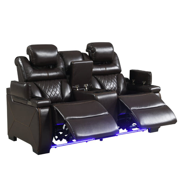 English Elm Lexus Power Reclining Loveseat with Led Lighting Air Leather Home Theater Seating Brown B009P471687