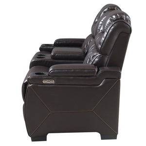 English Elm Lexus Power Reclining Loveseat with Led Lighting Air Leather Home Theater Seating Brown B009P471687