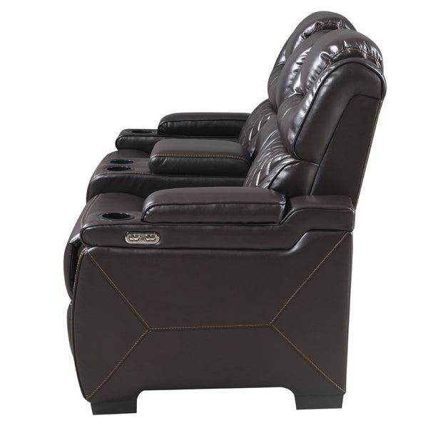 English Elm Lexus Power Reclining Loveseat with Led Lighting Air Leather Home Theater Seating Brown B009P471687