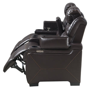 English Elm Lexus Power Reclining Loveseat with Led Lighting Air Leather Home Theater Seating Brown B009P471687
