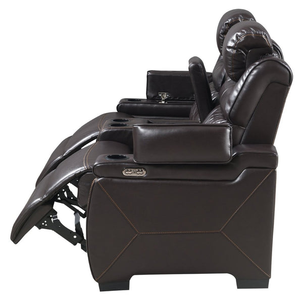 English Elm Lexus Power Reclining Loveseat with Led Lighting Air Leather Home Theater Seating Brown B009P471687