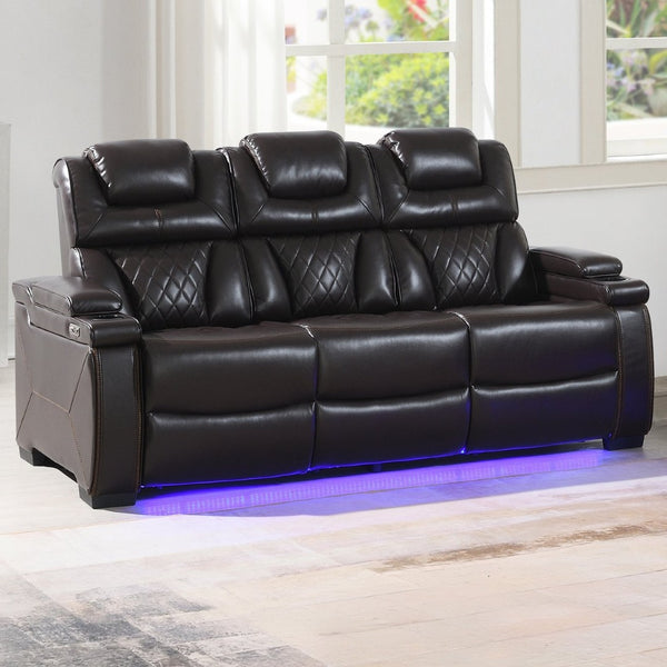 English Elm Lexus Power Reclining Sofa with Led Lighting Air Leather Home Theater Seating Brown B009P471688