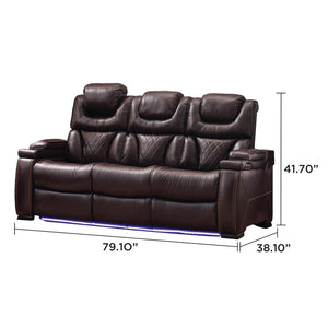 English Elm Lexus Power Reclining Sofa with Led Lighting Air Leather Home Theater Seating Brown B009P471688