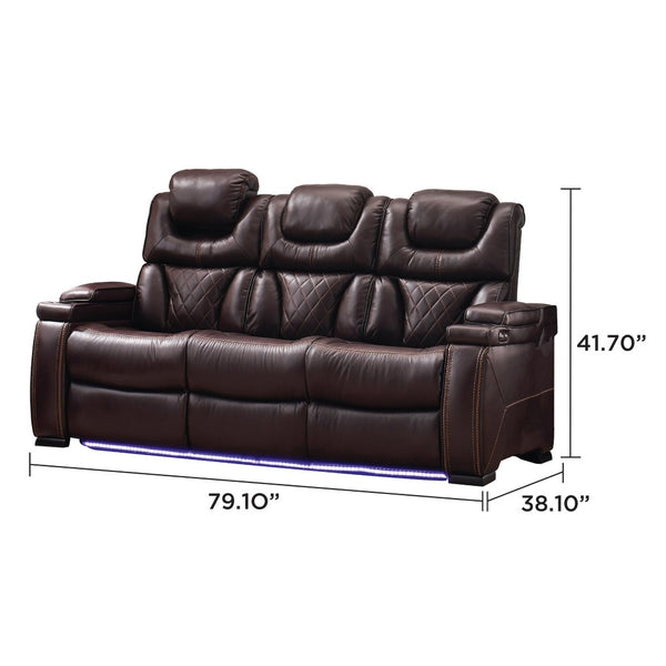 English Elm Lexus Power Reclining Sofa with Led Lighting Air Leather Home Theater Seating Brown B009P471688