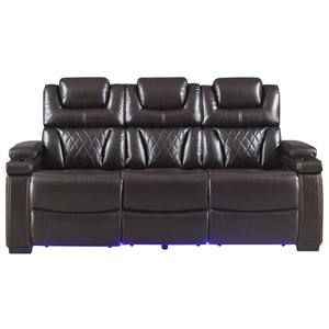 English Elm Lexus Power Reclining Sofa with Led Lighting Air Leather Home Theater Seating Brown B009P471688
