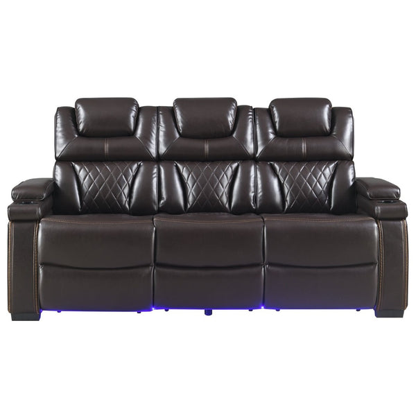 English Elm Lexus Power Reclining Sofa with Led Lighting Air Leather Home Theater Seating Brown B009P471688