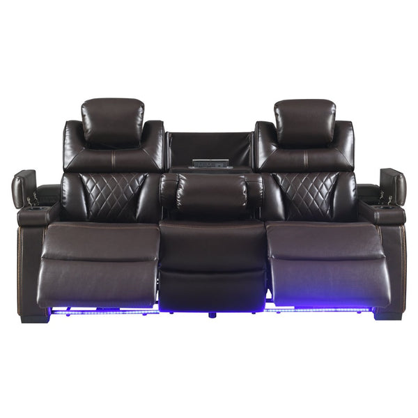 English Elm Lexus Power Reclining Sofa with Led Lighting Air Leather Home Theater Seating Brown B009P471688