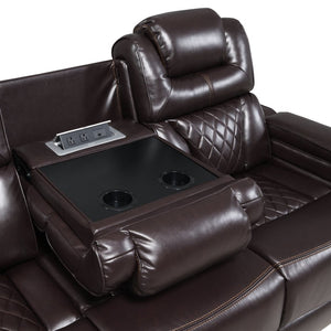 English Elm Lexus Power Reclining Sofa with Led Lighting Air Leather Home Theater Seating Brown B009P471688