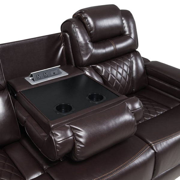 English Elm Lexus Power Reclining Sofa with Led Lighting Air Leather Home Theater Seating Brown B009P471688