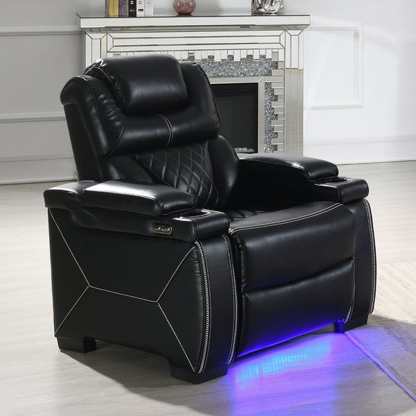 English Elm Lexus Power Recliner Chair with Led Lighting Air Leather and Birch Wood Frame Black B009P471689