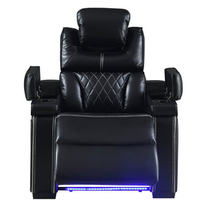English Elm Lexus Power Recliner Chair with Led Lighting Air Leather and Birch Wood Frame Black B009P471689