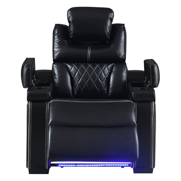 English Elm Lexus Power Recliner Chair with Led Lighting Air Leather and Birch Wood Frame Black B009P471689