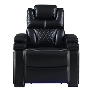 English Elm Lexus Power Recliner Chair with Led Lighting Air Leather and Birch Wood Frame Black B009P471689