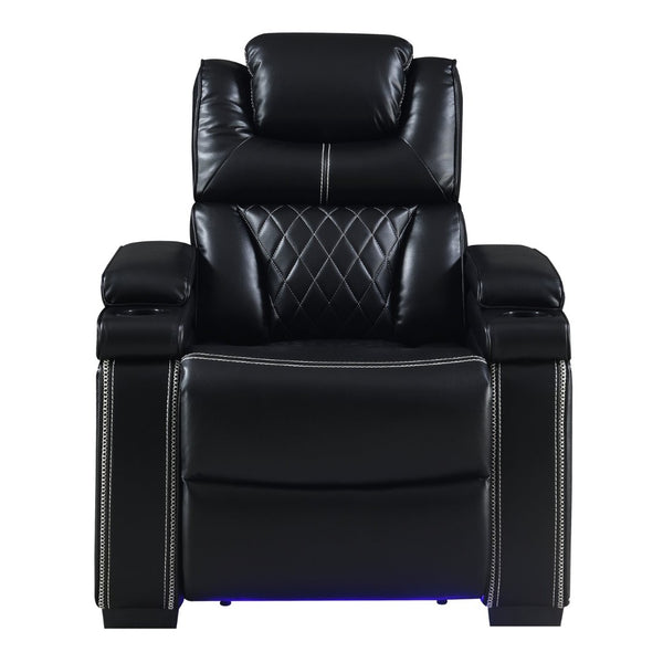 English Elm Lexus Power Recliner Chair with Led Lighting Air Leather and Birch Wood Frame Black B009P471689