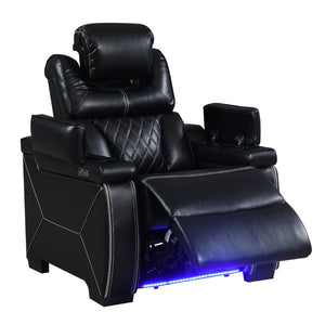 English Elm Lexus Power Recliner Chair with Led Lighting Air Leather and Birch Wood Frame Black B009P471689