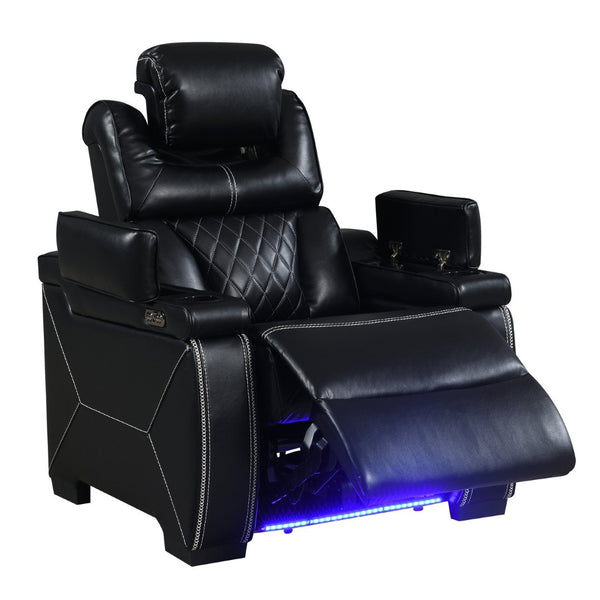 English Elm Lexus Power Recliner Chair with Led Lighting Air Leather and Birch Wood Frame Black B009P471689
