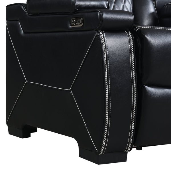 English Elm Lexus Power Recliner Chair with Led Lighting Air Leather and Birch Wood Frame Black B009P471689