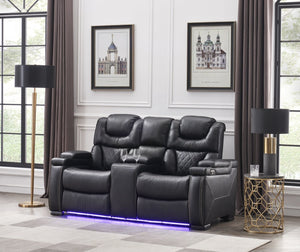 English Elm Lexus Power Reclining Loveseat with Led Lighting Air Leather Home Theater Seating Black B009P471690