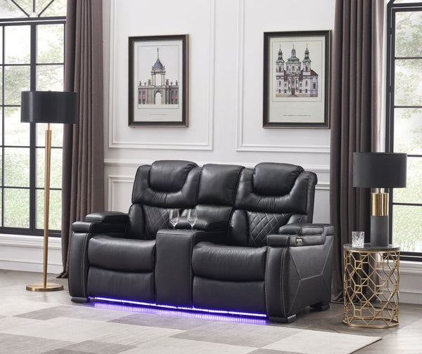 English Elm Lexus Power Reclining Loveseat with Led Lighting Air Leather Home Theater Seating Black B009P471690