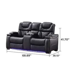 English Elm Lexus Power Reclining Loveseat with Led Lighting Air Leather Home Theater Seating Black B009P471690