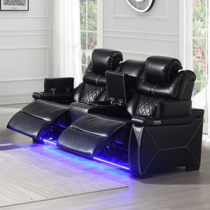 English Elm Lexus Power Reclining Loveseat with Led Lighting Air Leather Home Theater Seating Black B009P471690